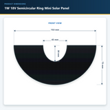 1W 18V semicircular mini solar panel dimensions with 153 by 73 mm body and 45 by 30 mm center cutout
