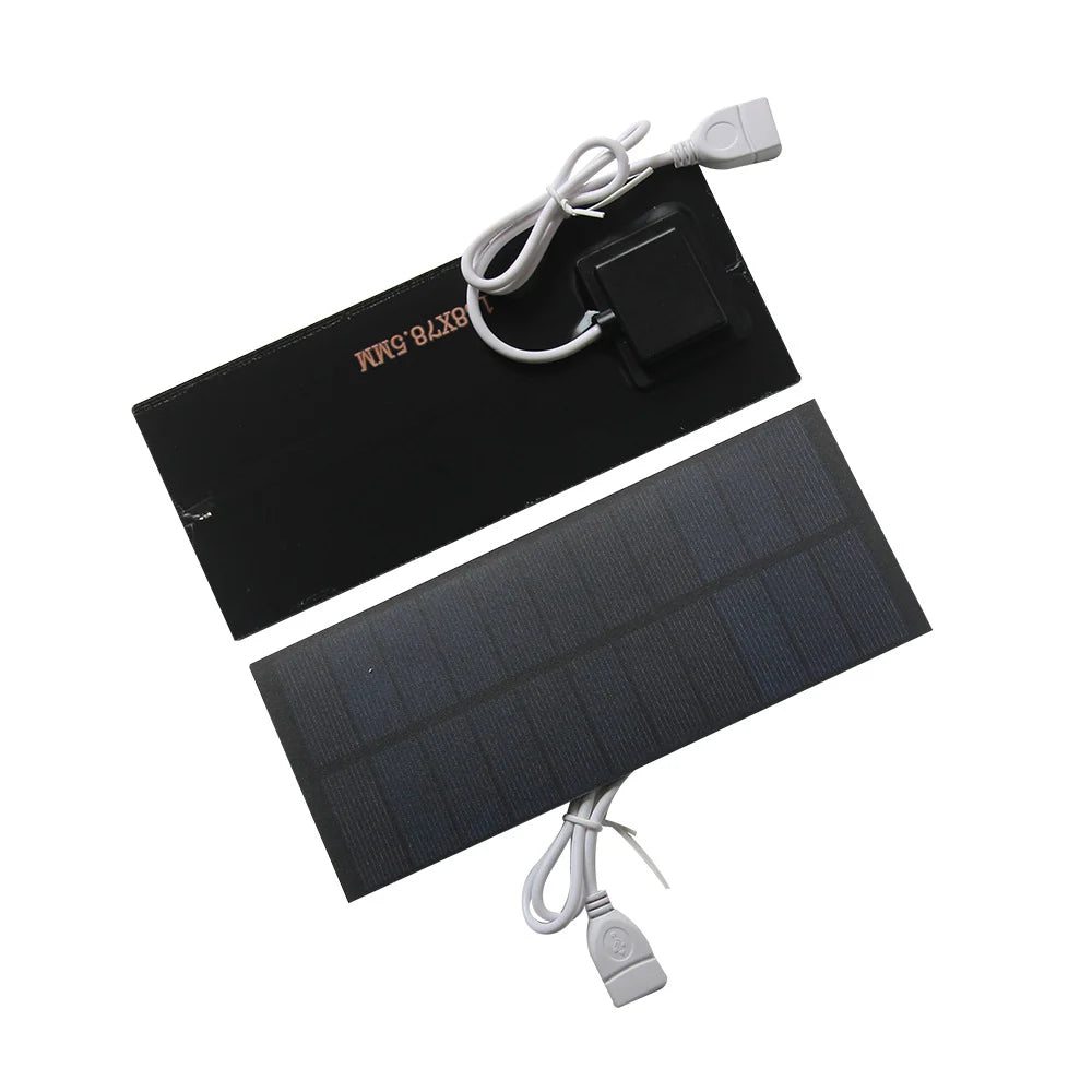 2.5W slim USB solar panel — front and rear narrow panels