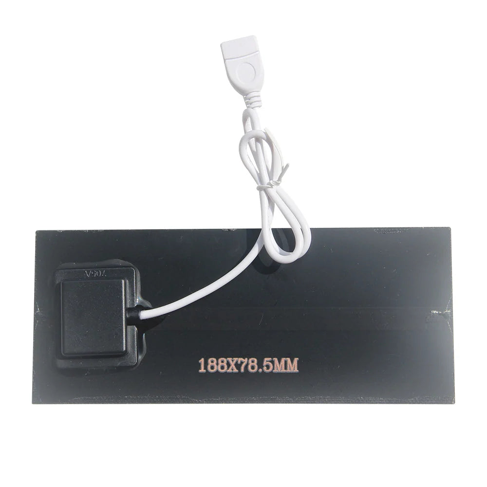 2.5W slim USB solar panel — rear with 188x78.5mm marking