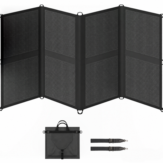 200W eight-section solar blanket with folded pouch and carrying straps