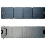200W four-section folding solar panel with front and fabric-backed rear views