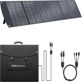 Unfolded 200W six-section solar panel with folded carrying format and cable