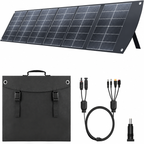 200W six-section foldable solar panel with carrying pouch and output leads