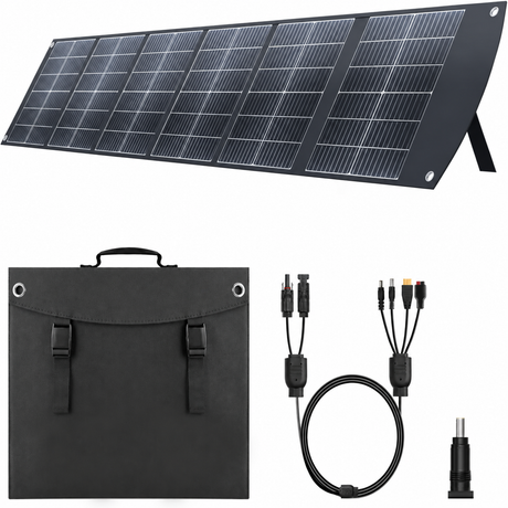 200W six-section foldable solar panel with carrying pouch and output leads