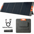 Four-section 200W solar panel with orange handles and optional adapter choices