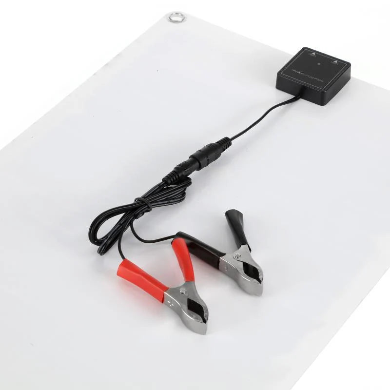 20W solar panel — rear panel and battery clip connection