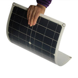 20W flexible solar panel — panel gently curved by hand
