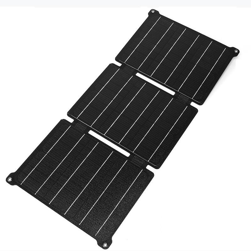 21W foldable solar charger — three-section panel fully opened