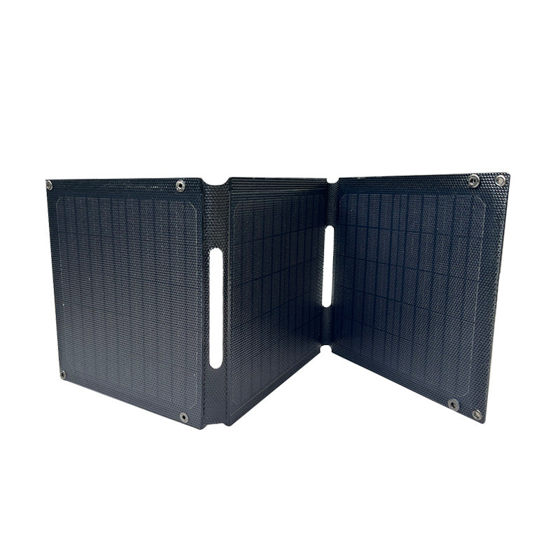 21W solar charger partly folded to show its three-section construction