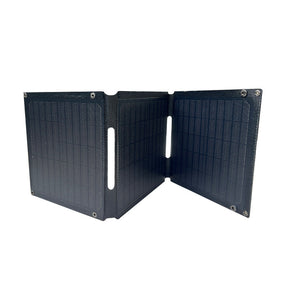 21W solar charger partly folded to show its three-section construction