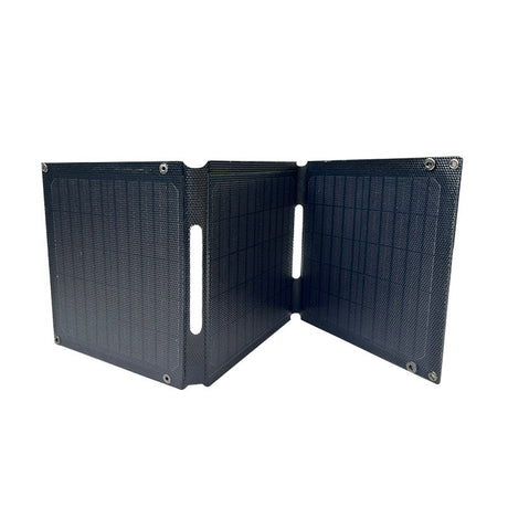 21W solar charger partly folded to show its three-section construction