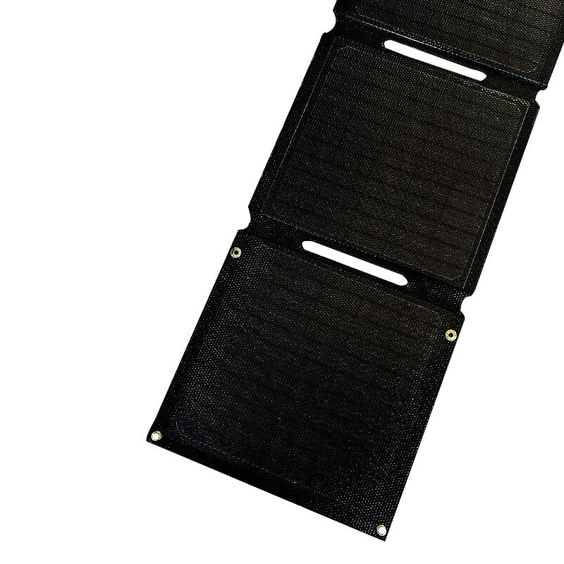 Close-up of the folding joint and panel surface on the 21W solar charger