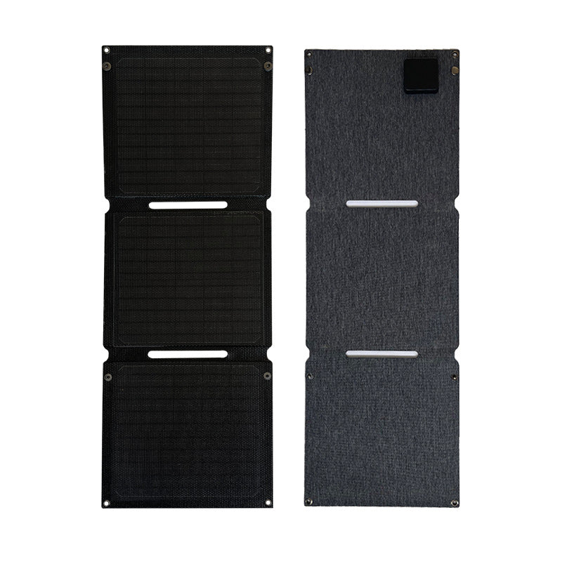 Front and fabric-backed rear of the three-section 21W solar charger