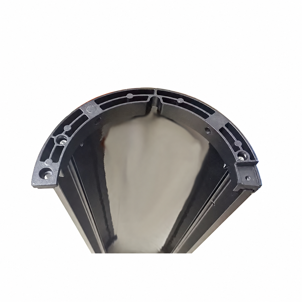 Semicylindrical solar panel section with end-cap grooves and mounting holes
