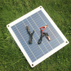 25W solar panel with battery clips and vehicle plug