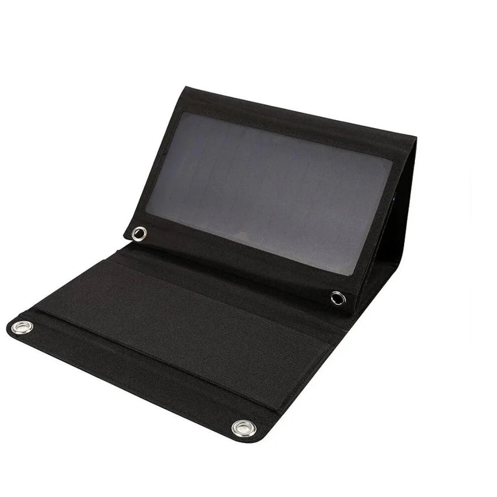 28W foldable solar charger — folded panel upright