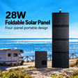 28W foldable solar panel with four sections and folded rear view