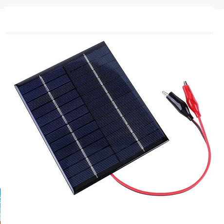 2W solar panel with battery clips — panel with red and black clips