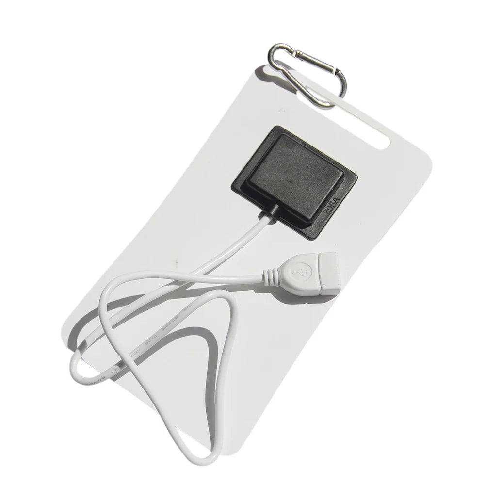 2W USB solar panel — rear and carabiner