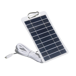 2W 2W USB-C solar panel — white panel USB-C lead and carabiner
