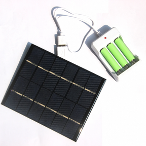 2W solar AA AAA battery charger — three-cell charger with neutral demonstration batteries