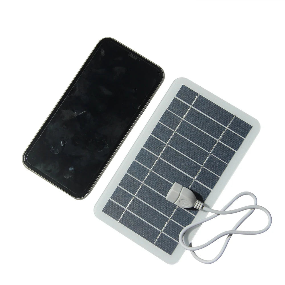 2W panel option 2W USB solar panel — panel and phone for scale
