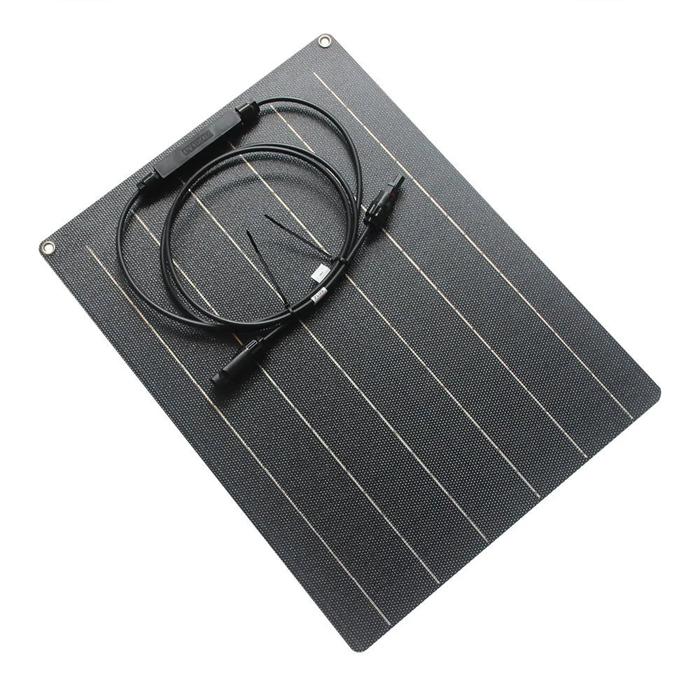 30W flexible solar panel — panel with leads at angle