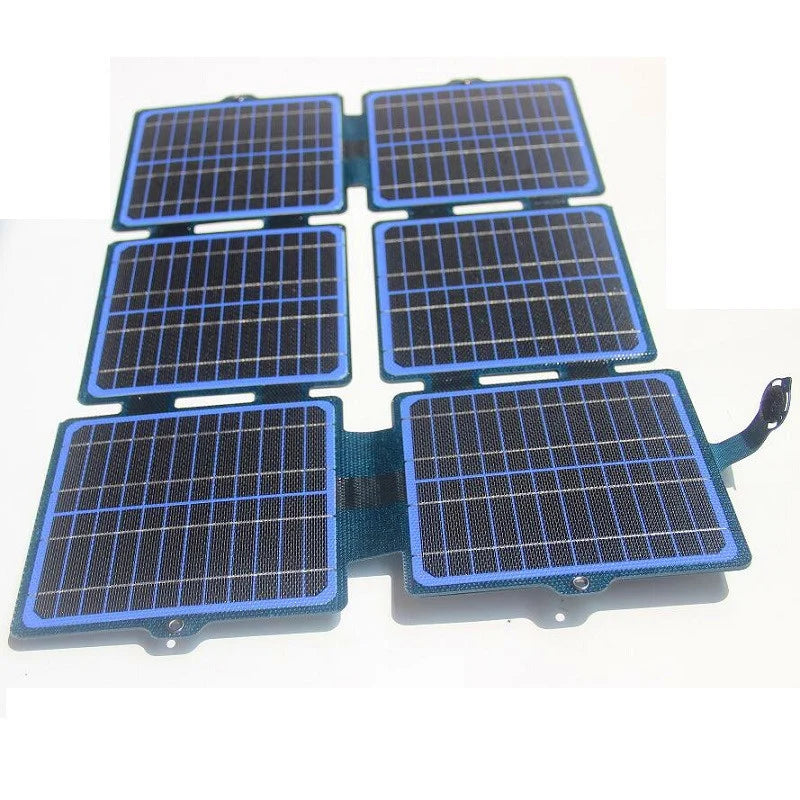 30W foldable solar charger — six-section panel front