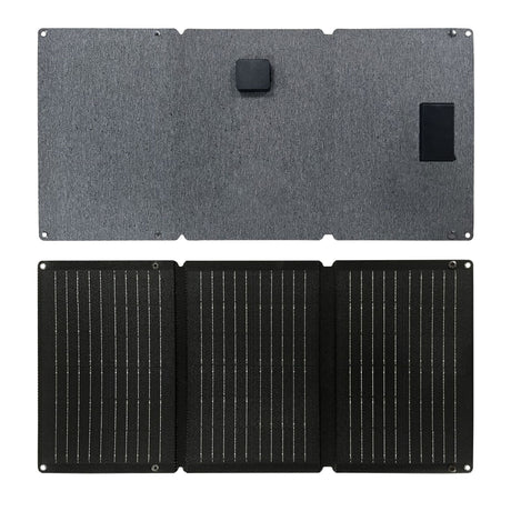 Front and fabric rear sides of the 30W three-section solar panel