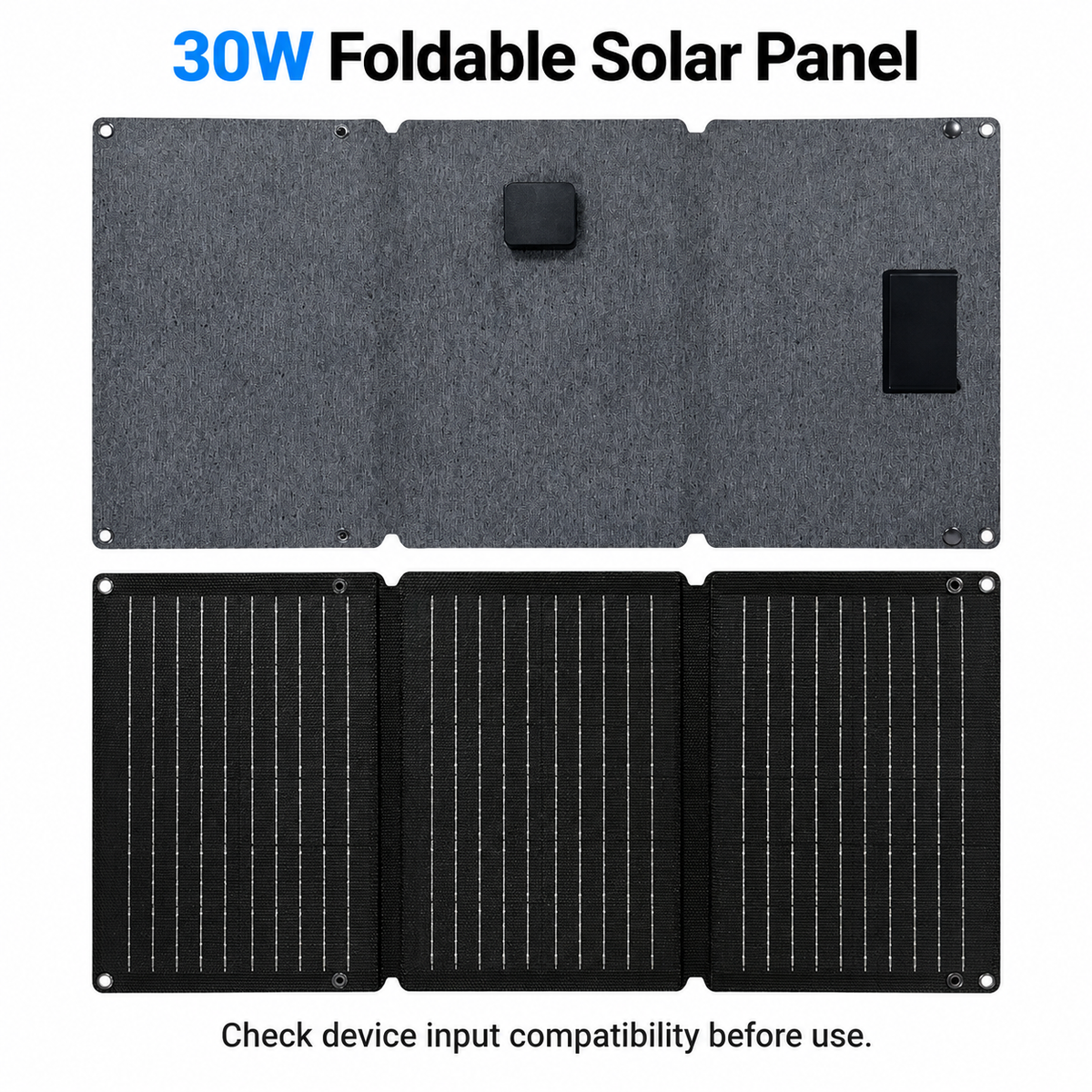 English catalog graphic of 30W panel front and back