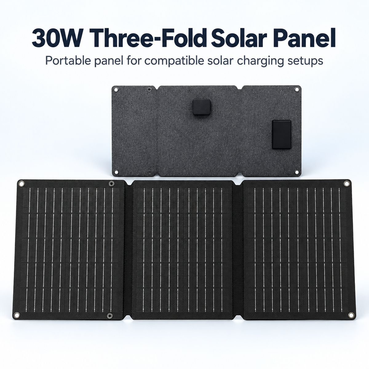 30W three-fold panel opened with English compatibility reminder