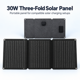 30W three-fold panel opened with English compatibility reminder