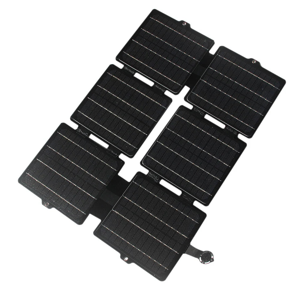 30W 30W foldable solar charger — black six-section panel unfolded