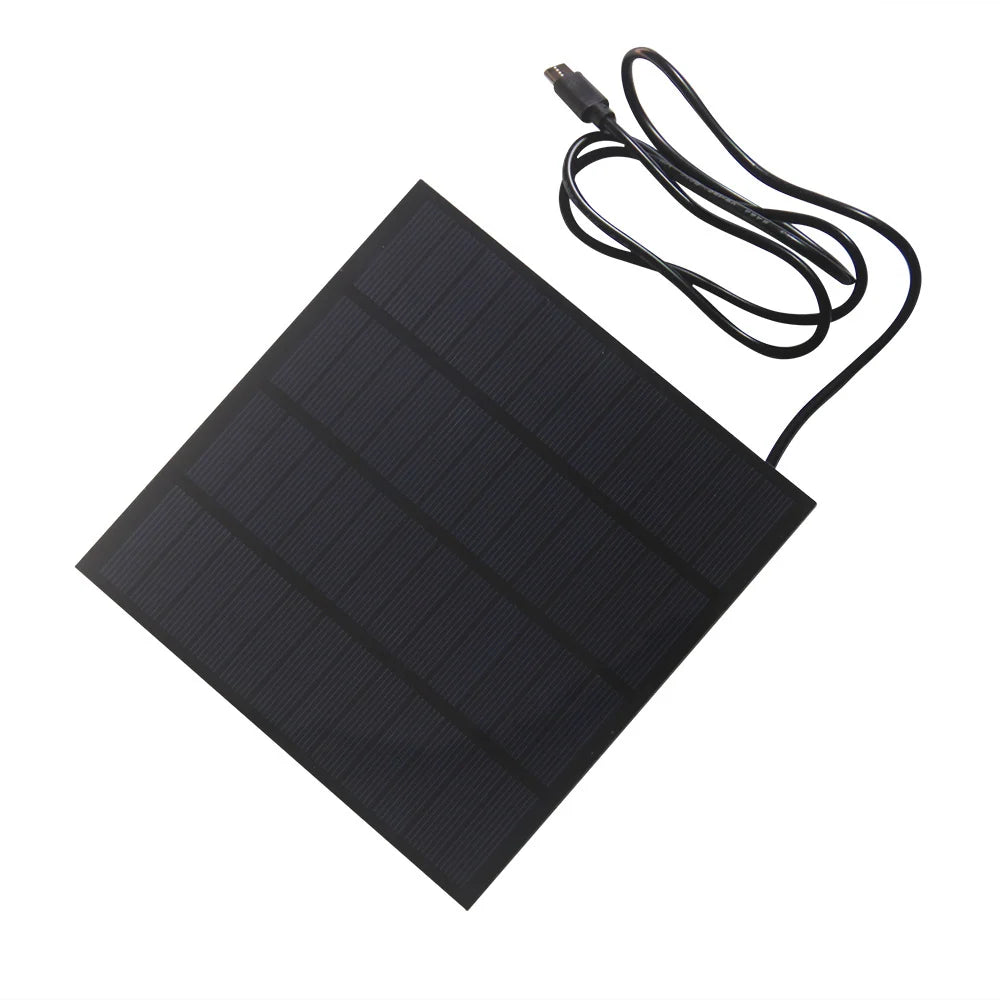 3W 12V PET Solar Panel, 145 × 145mm with 1m USB-C Lead — panel front and attached lead