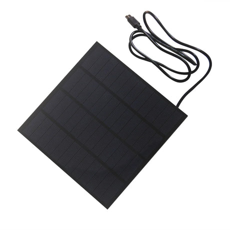 3W 12V PET Solar Panel, 145 × 145mm with 1m USB-C Lead — panel front and attached lead