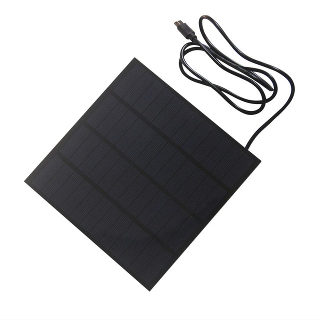 3W 12V PET Solar Panel, 145 × 145mm with 1m USB-C Lead — panel front and attached lead