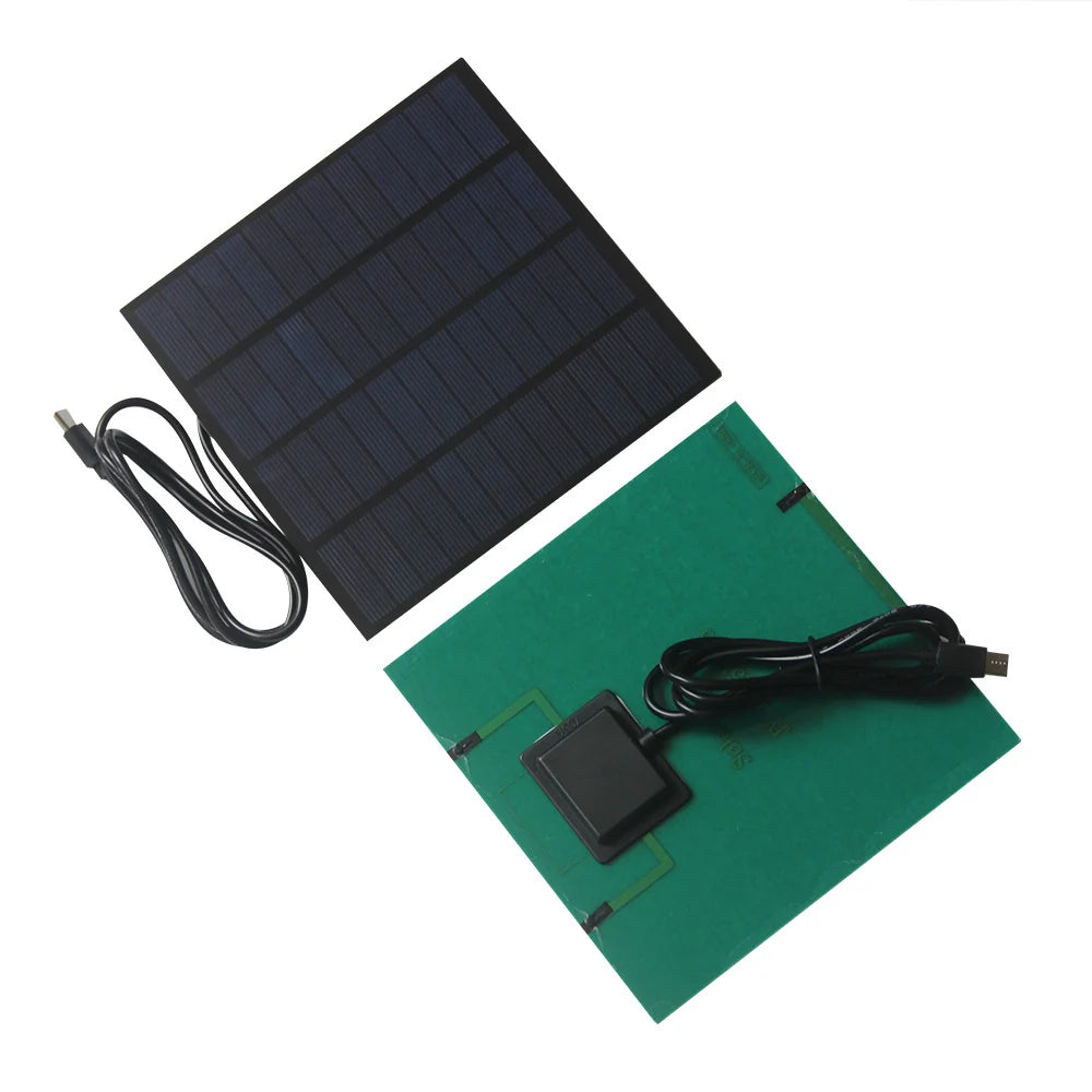 3W 12V PET Solar Panel, 145 × 145mm with 1m USB-C Lead — front and rear views