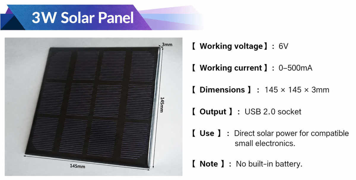 3W solar panel — English 3W module specification diagram