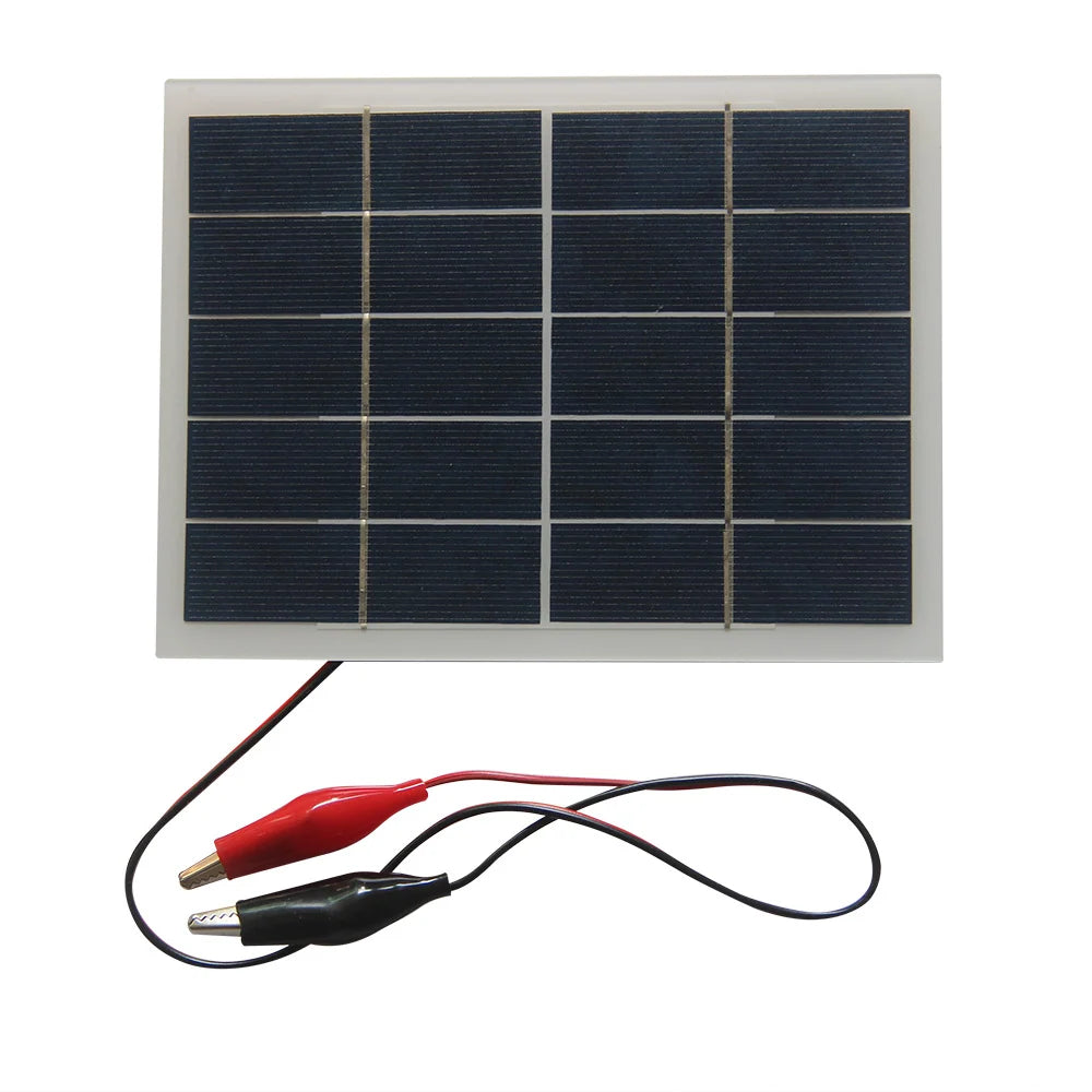 3W solar panel — panel with red and black clips