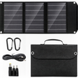 40W three-section solar charger with folded fabric bag, cable, adapter tips and hooks