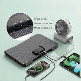 45W foldable solar charger with USB-A and two USB-C output labels