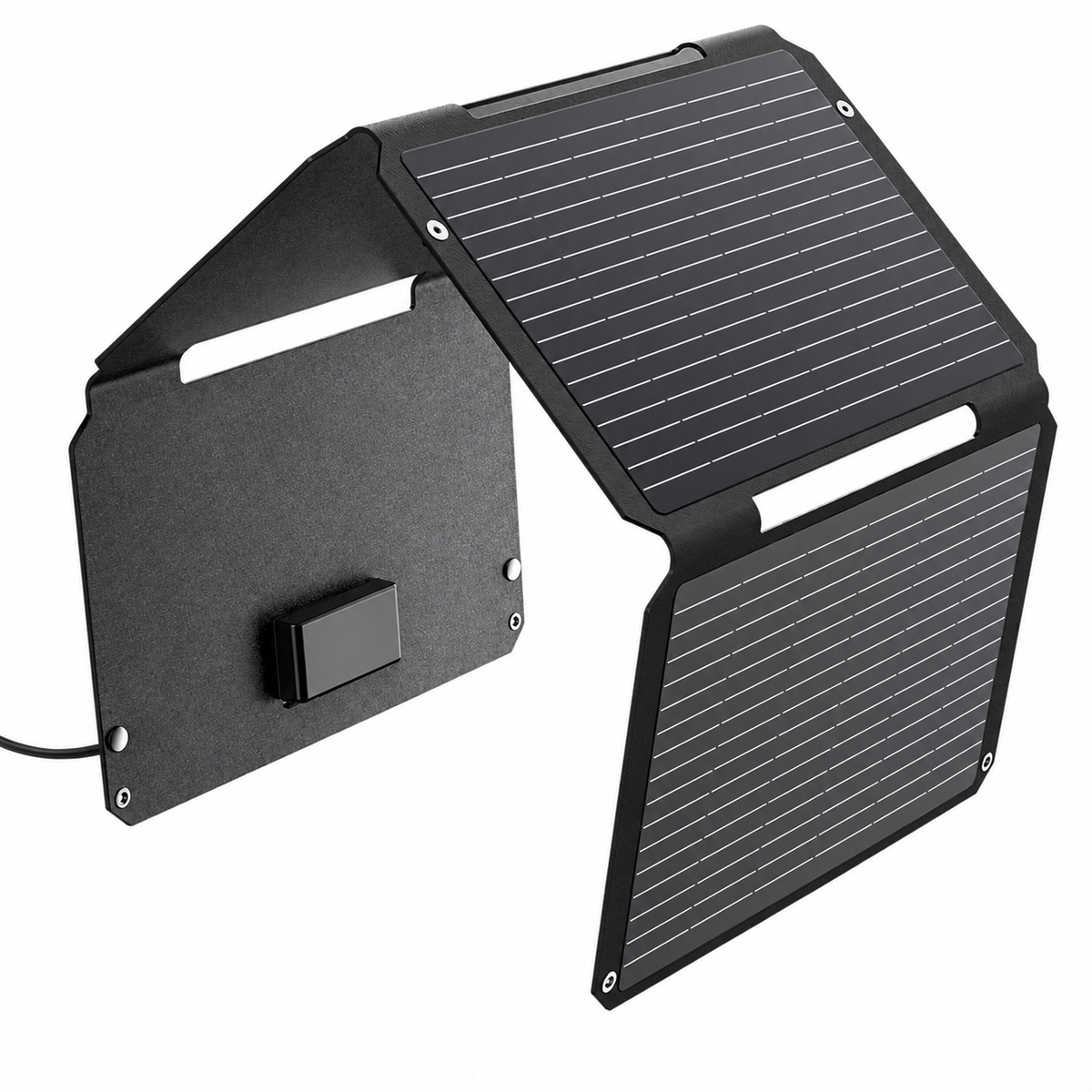 45W four-fold portable solar charger unfolded on a white background