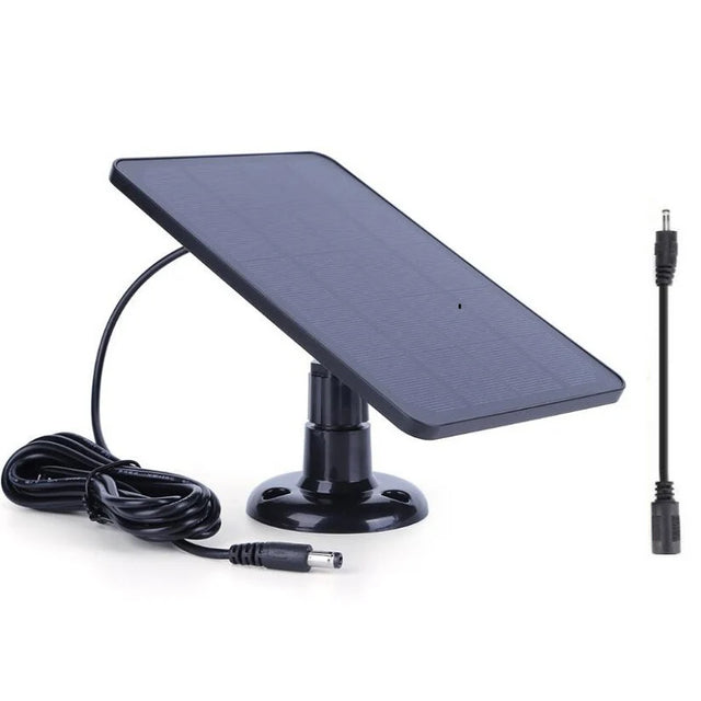 4W camera solar panel — black panel with DC adapter