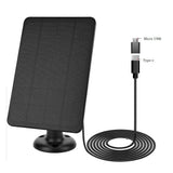 4W maximum 4W camera solar panel — black panel USB-C and Micro-USB adapter