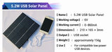 5.2W solar panel — English USB panel specification diagram