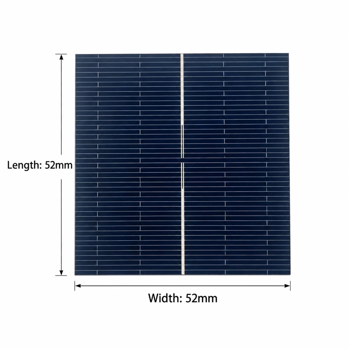 Single-busbar PERC solar cell with length and width both marked 52mm