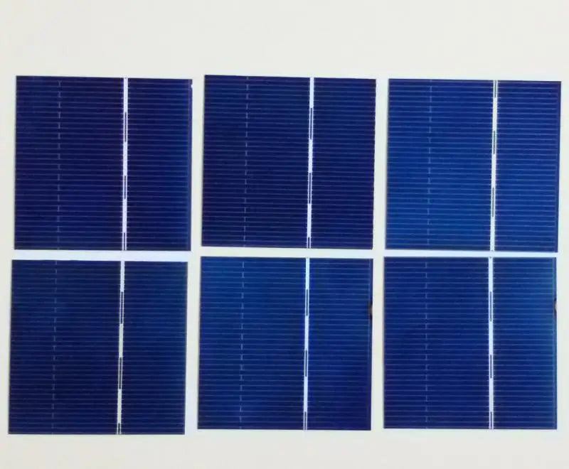 Six 52mm x 52mm polycrystalline solar cells in two rows