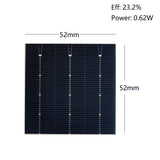 52mm x 52mm bifacial PERC solar cell with 23.2% efficiency and 0.62W power labels