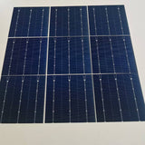 Multiple 52mm x 52mm bifacial PERC solar cells arranged front-side up