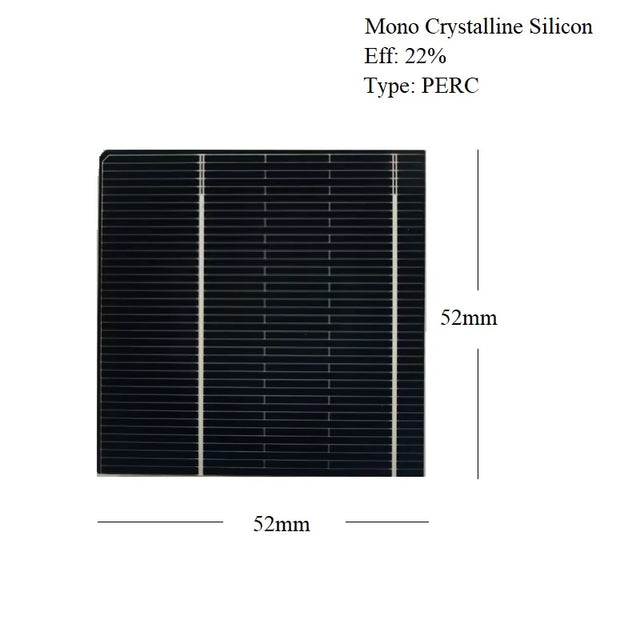 52mm x 52mm PERC solar cell specifications